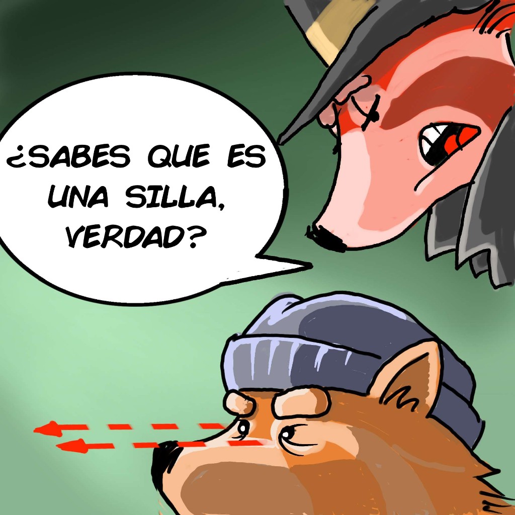 Tall con gorro sigue mirando al frente mientras un detective de sombrero se asoma y lo interroga.